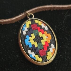 Multicolor Embroidered Pendant Necklace
